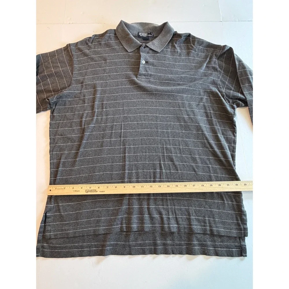 Polo Ralph Lauren Mens Long Sleeve Pinstripe Polo Shirt Grey Cotton Size XL